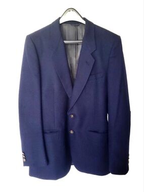 Mens Navy Wool Blazer 40R Classic 2 Button Business Suit Jacket Silky Lining